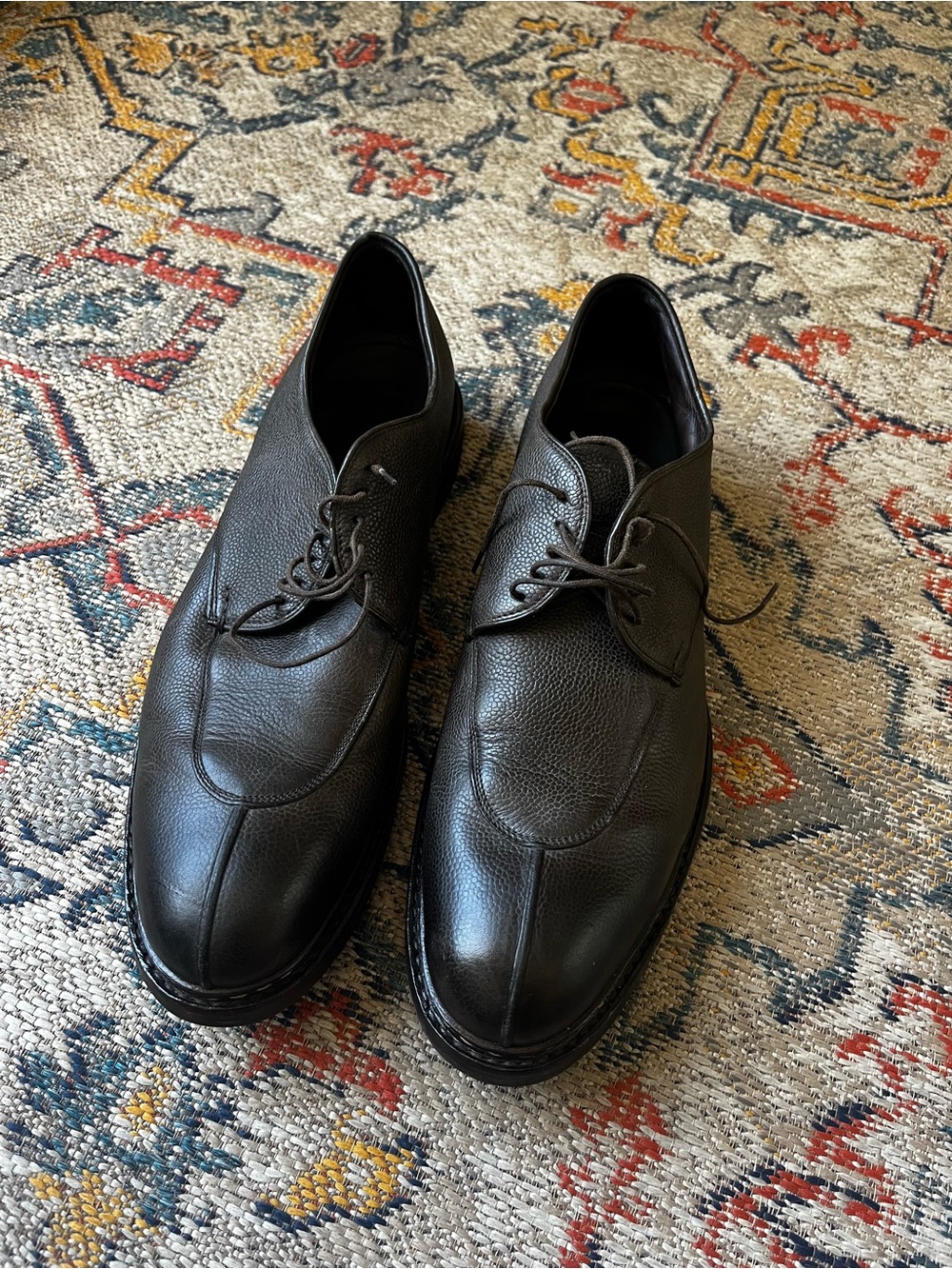 Heschung Classic Black Pebbled Leather Derby Shoes for Men Size UK 10 US 11.5